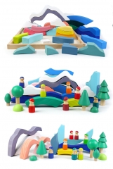 Materiales Montessori de alta calidad juguetes de madera Grimms Rainbow Blocks SKY Pic Rainbow Stackersture