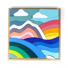 Materiales Montessori de alta calidad juguetes de madera Grimms Rainbow Blocks SKY Pic Rainbow Stackersture