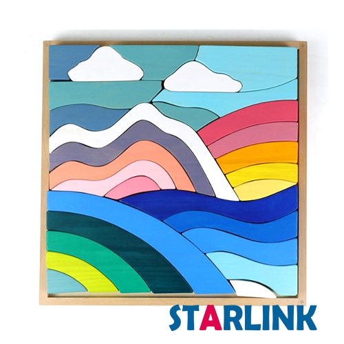 高质量的材料蒙特梭利木制玩具格里姆斯彩虹块天空图片彩虹堆高车