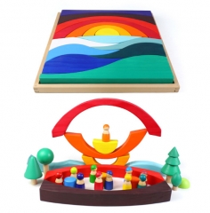 Materiais de alta qualidade Montessori Brinquedos de madeira Grimms Rainbow Blocks SKY Picture Rainbow Stackers