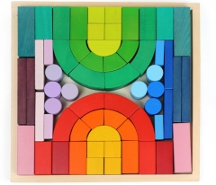 高质量的材料蒙特梭利木制玩具格里姆斯彩虹块天空图片彩虹堆高车