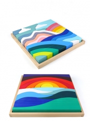 Высокое качество Materiales деревянные игрушки Монтессори Grimms радужные блоки SKY Picture Rainbow Stackers