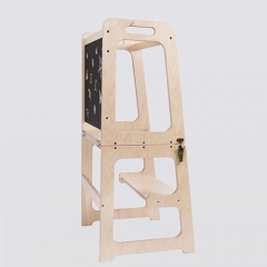 木製の調節可能な折りたたみ式補助タワーモンテッソーリ学習タワーキッチンステップスツールキッチンヘルパータワー