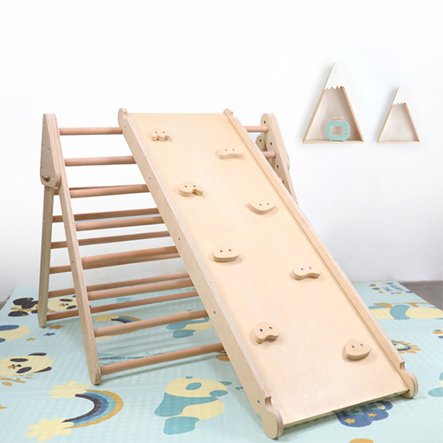 Montessori Wooden Foldable Pickler Triangle With Climbing Slide Ladder Indoor Playground Baby Climbing Triangle For Kid