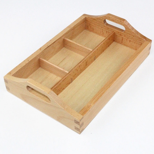 High Quality Montessori Material Wooden Toy 3 Compartment Sorting Tray Bead Storage Box