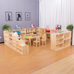 High Quality Educational Wooden Montessori Furniture Preschool Wooden Cabinet Kids Toy Storage Displaying Cabinet
