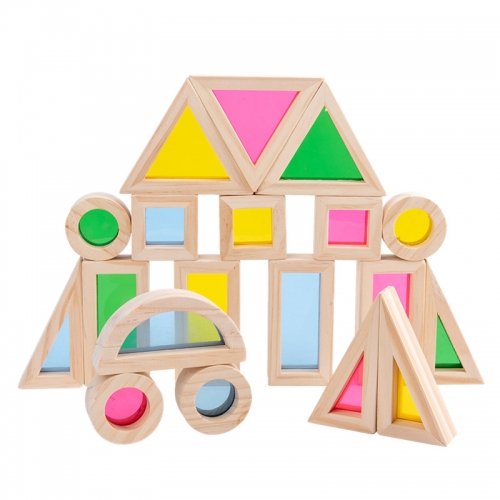 Baby Montessori Kids Toy Educational Toy Rainbow Acrylic Wooden Building Blocks