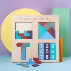 Kids Montessori Learning Jigsaw Puzzle Game Fun Toy Shapes Tangram Board