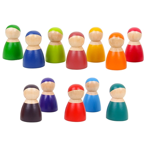 Montessori Toys 12 Piece Colored Rainbow Block Wooden Peg Dolls 12 pcs Preschool Pretend Play Toys