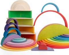 Educational Toys Handwork Diy Natural Wooden Rainbow Block 12 Rainbow Stacker Blocks