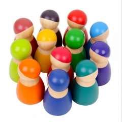 Starlink New Wooden Toy For Montessori Kids Early Education Rainbow Peg Dolls 12 Pcs