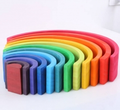 Preschool Educational Toys Wooden Rainbow Bridge Stacking Blocks For Kids Colorful Wooden Stacker Blocks