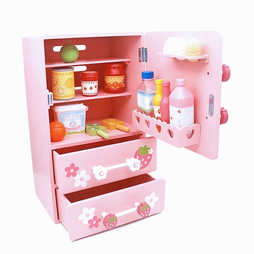 Kids Wooden Kitchen Toy Furniture Toy Diversity Refrigerator Model Pretend Games Furniture Toy Set For Kids