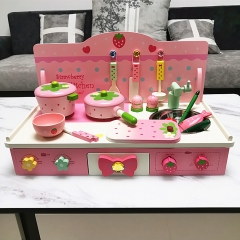 Children's Pink Strawberry Kitchen Stove Simulation Play House Set Simulation Cooking Cookware Toys