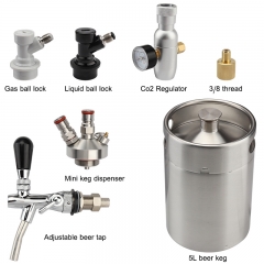HB-BKT2 Stainless Steel 2L Mini Beer Keg Growler with Adjustable Tap Faucet and CO2 Injector for Beer,Soda,Wine