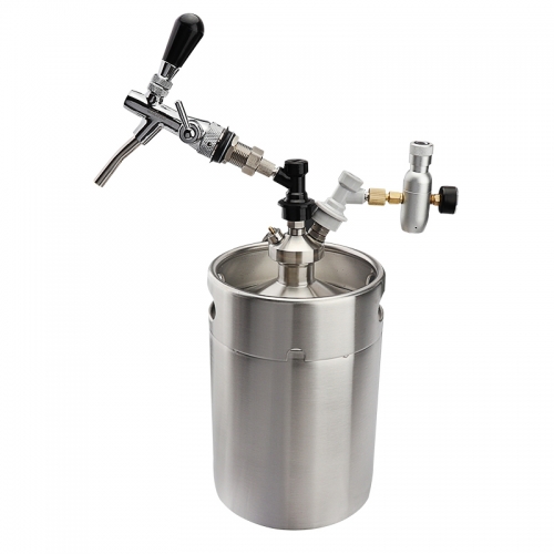 HB-BKT2 Stainless Steel 2L Mini Beer Keg Growler with Adjustable Tap Faucet and CO2 Injector for Beer,Soda,Wine