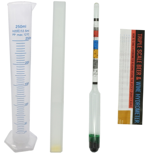 HB-BHC03 Triple Scale Hydrometer with 250ml cylinder Brewed Wine for Home Brewing Making Beer Wine