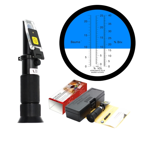 LED-RHW-22Be ATC Wine 0-22%baume 0-25%Vol 0-40%brix Refractometer With LED Light