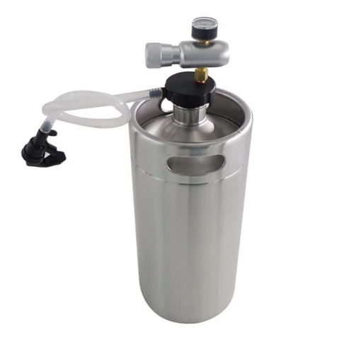 HB-BKT36S 3.6L stainless Mini keg Growler with CO2 Charger and Homebrew Keg Coupler for home brewing