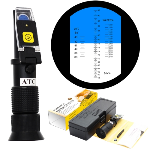 LED-RHB-92T ATC Honey 58-92% Brix 38-43Bé 12-27%Water Refractometer With LED Light