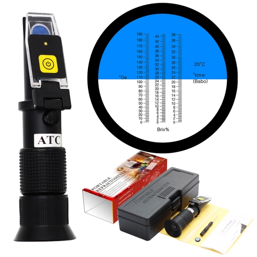 LED-RHB-44S ATC Oe 0-190Oe 0-38KMW(Babo) 0–44%Brix Refractometer With LED Light