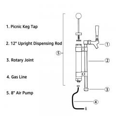 HB-PP02 Party Pump Beer Picnic Pump, Heavy Duty Draft Manual Beer Pump 8 Inch Upright Convertor Kegerator Tap Dispenser