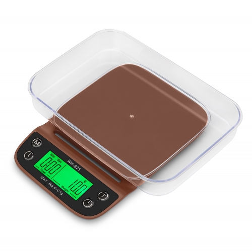 WH-B25 3kg 0.1g Digital Coffee Kitchen Scale Timer LCD Drip Scales With Bowl Food Cooking Baking Steelyard Weight Balance Green Backlit