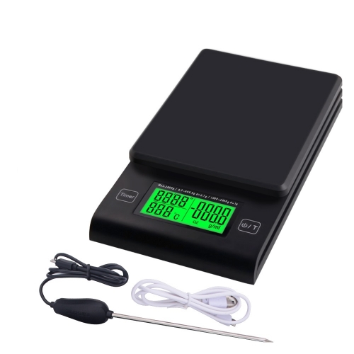 CS05A-1KG 1000g 0.1g Hand Coffee Scale with Timer Temperature Probe Digital Kitchen Scale LCD Electronic Scale 1000G/0.1G-2000G/1G