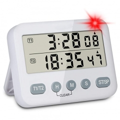 YS-218 Practical Voice Prompt Dual Digital Timer Kitchen Timer Mute Vibration Flashing Light Clock Reminder
