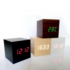 AC-01 Digital Thermometer Alarm Clock Wooden LED Backlight Voice Control Retro Glow Watch Desktop Table Luminous Clock Home Decoration