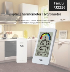DT-FJ3356 Digital Thermometer Hygrometer Weather Station Wall Clock Wireless Sensor Alarm Comfort Pointer Display Table Watch