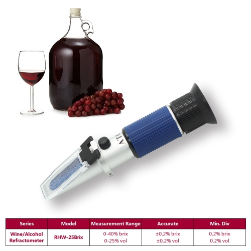 RHW-25Brix ATC alcohol 0-25%Vol 0-40% Brix optical wine refractometer