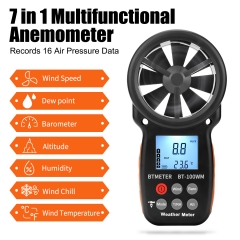 YHBT-100-WM 7 IN 1 Digital Anemometer Barometer Handheld,for Wind Speed Temperature Wind Chill Tester Humidity