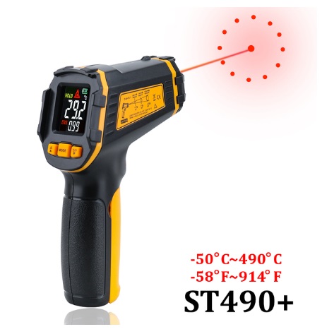 ST490+ Digital Infrared Thermometer Laser Temperature Meter Non-contact Pyrometer Imager Hygrometer IR Termometro Color LCD Light Alarm