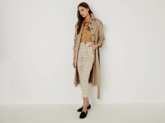 LONG CHECK TRENCH COAT