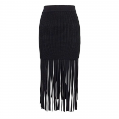 RIBBED KNIT SKIRT WITH FRINGES