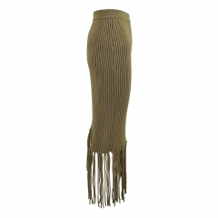 RIBBED KNIT SKIRT WITH FRINGES