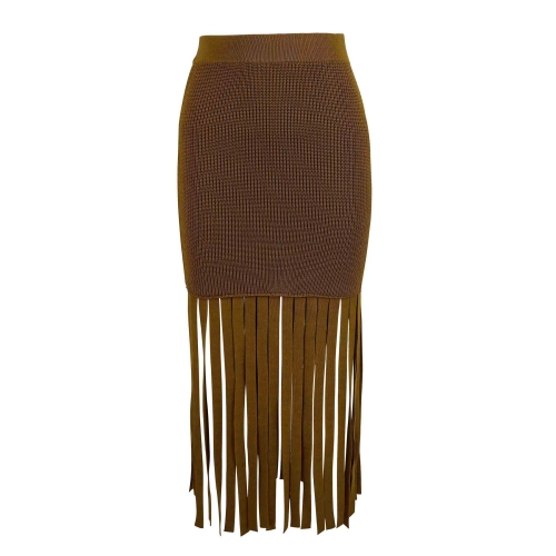 RIBBED KNIT SKIRT WITH FRINGES