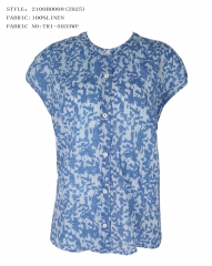 LADIES LINEN PRINT PLEATED TOP