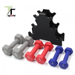 Colored Neoprene Hex Dumbbell Set with Rack Stand 7 in 1