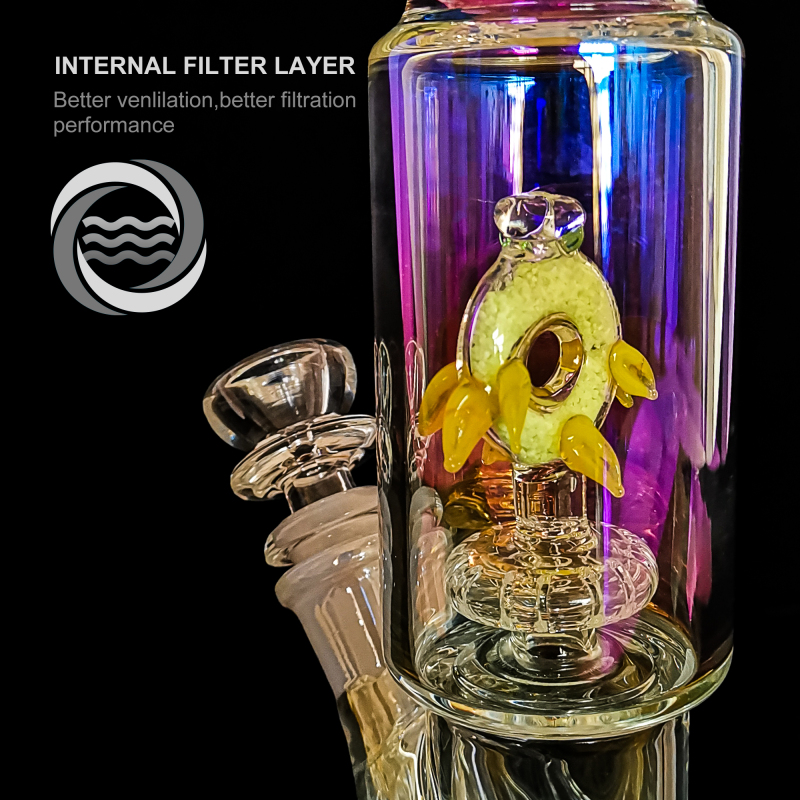 electroplate surface double fish inside glass bong