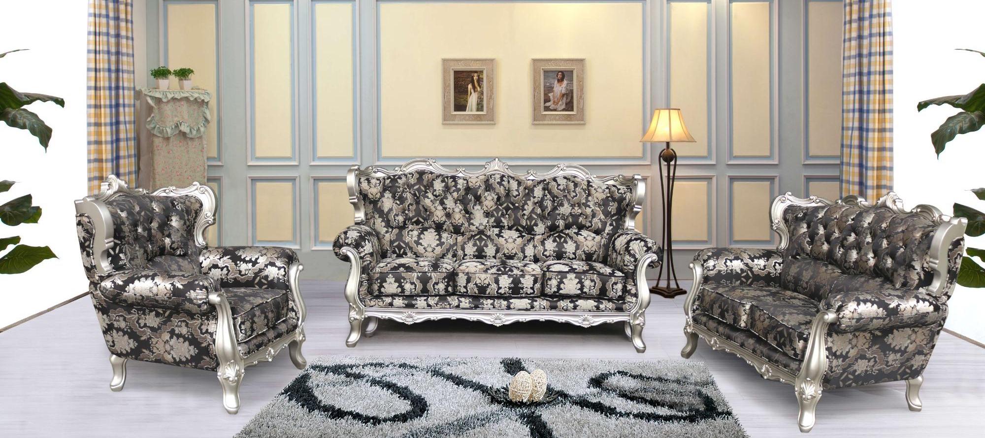 JHC San Carlo Black & Silver Fabric Sofa Set