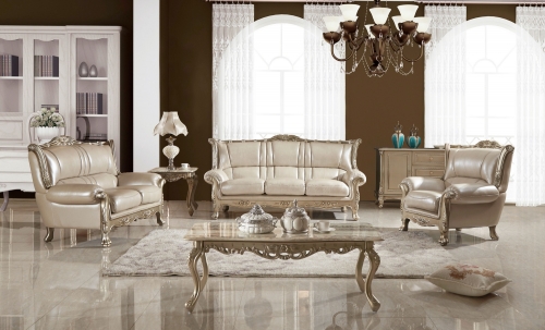 JHC Bamboo White Pearl Leather Sofa Set