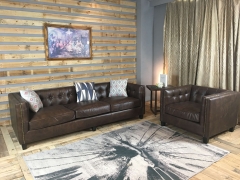 JHS Lancaster Distressed whiskey Leather Sofa