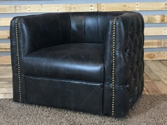 JHS Chestfield Antique Ebony Leather Swivel Chair