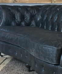 JHS Chestfield Antique Ebony Leather Sofa