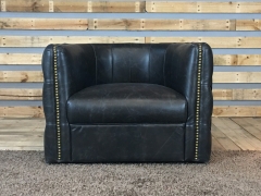 JHS Chestfield Antique Ebony Leather Swivel Chair