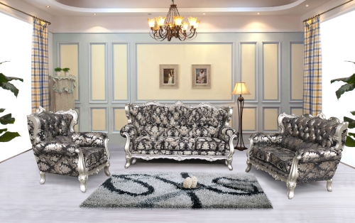 JHC San Carlo Black & Silver Fabric Sofa Set