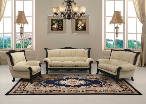 JHC Bamboo Gold & Ivory Fabric Sofa set