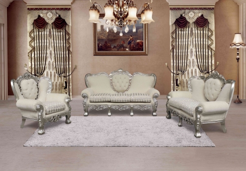 Kingsway White & Silver Fabric Sofa Set